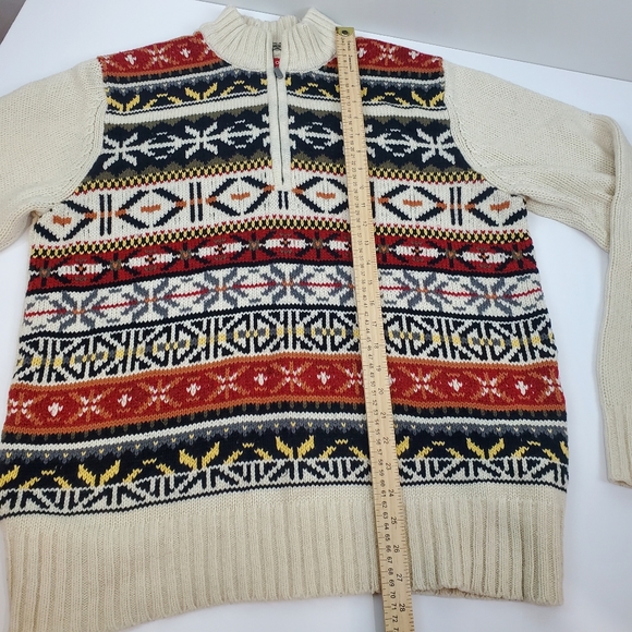 Izod Wool Blend Nordic Winter 1/4 Zip Knit Sweater Size LG Mens Snowflake - Picture 6 of 12